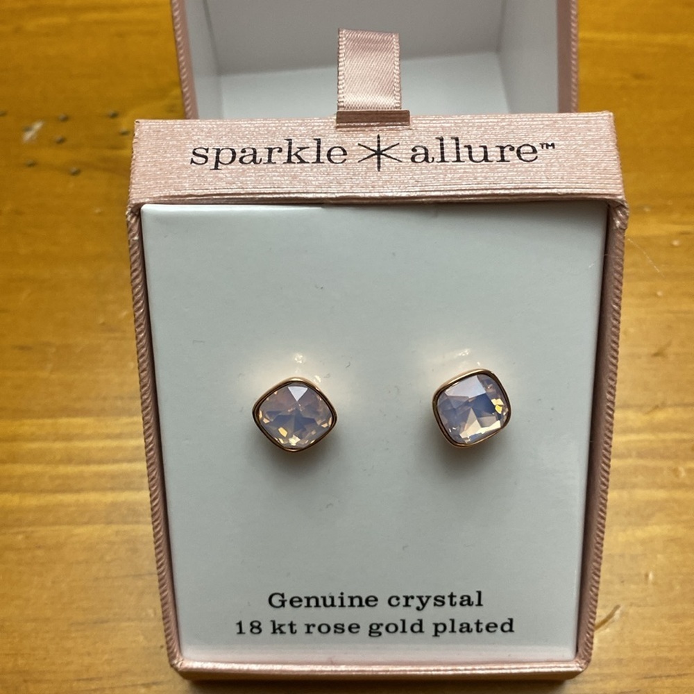 Sparkle Allure Geniune Crystal 18kt Rose Gold Plated Pierced Earrings New In Box